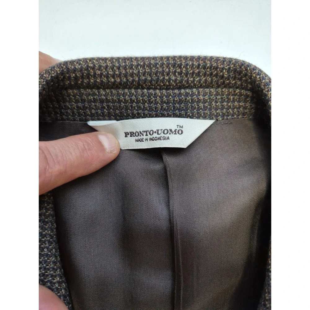 Pronto Uomo Mens Wool Sports Coat 42L Brown Check 2 Button Blazer Italy Style